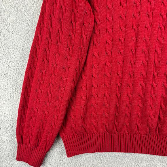 IZOD Cable Knit Sweater Mens XL Red Nautical Prep Grandpa Cotton Jumper 1/4 Zip - Picture 3 of 10